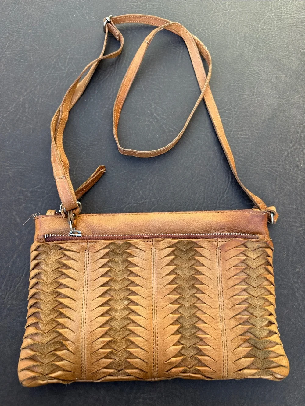 latico Tan Woven Leather Crossbody Bag purse